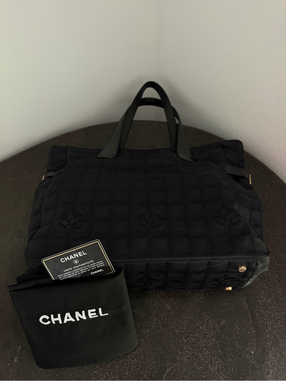 CHANEL Vintage Black Quilted Nylon Tote with Logo Details - Authentic Pre-Loved